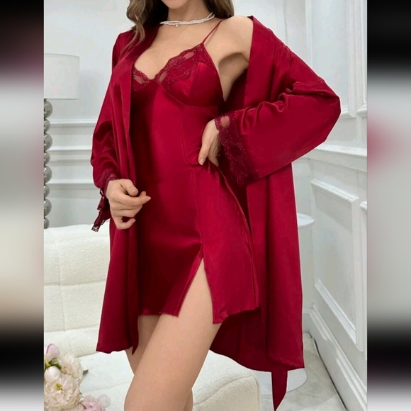 Other - Lace Trimmed Cami Slip Dress And Robe Pajama Set